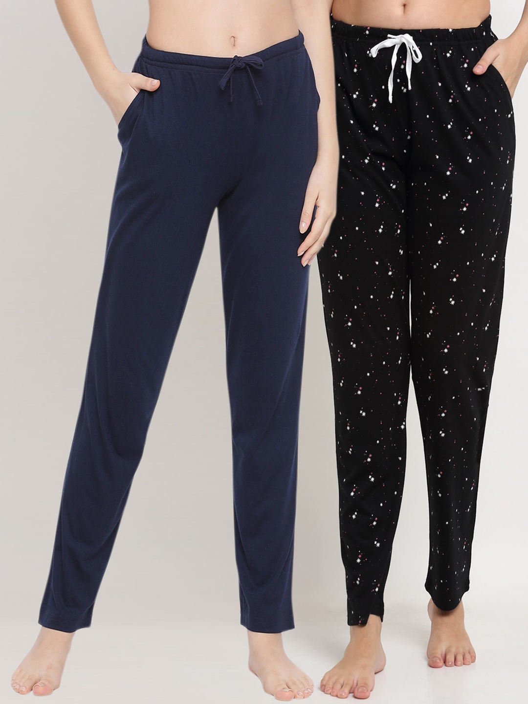 

Kanvin Women Pack Of 2 Printed Cotton Lounge pants, Navy blue