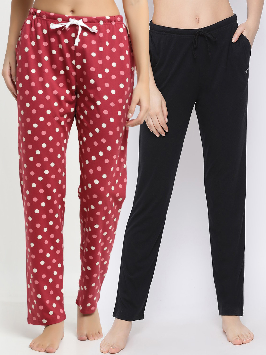 

Kanvin Women Pack Of 2 Printed Pure Cotton Lounge Pants, Black