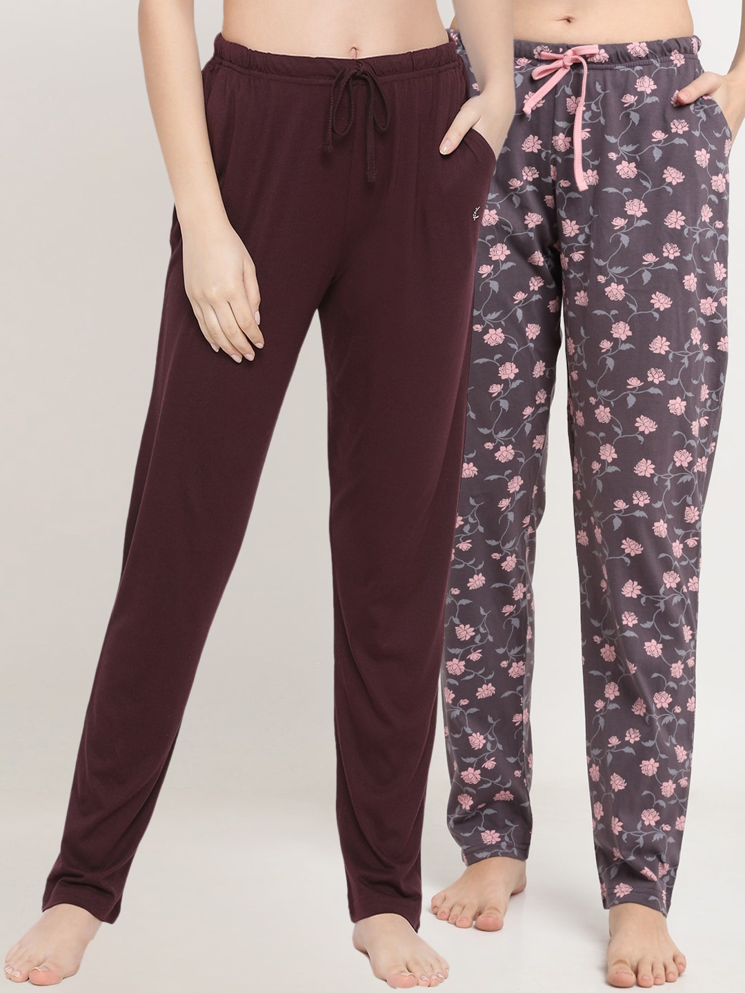 

Kanvin Women Pack Of 2 Printed Cotton Lounge pants, Brown