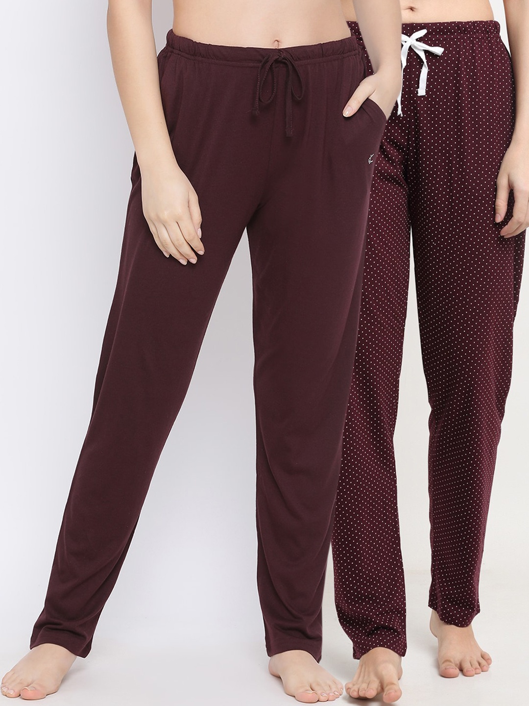 

Kanvin Women Pack Of 2 Printed Pure Cotton Lounge Pants, Brown