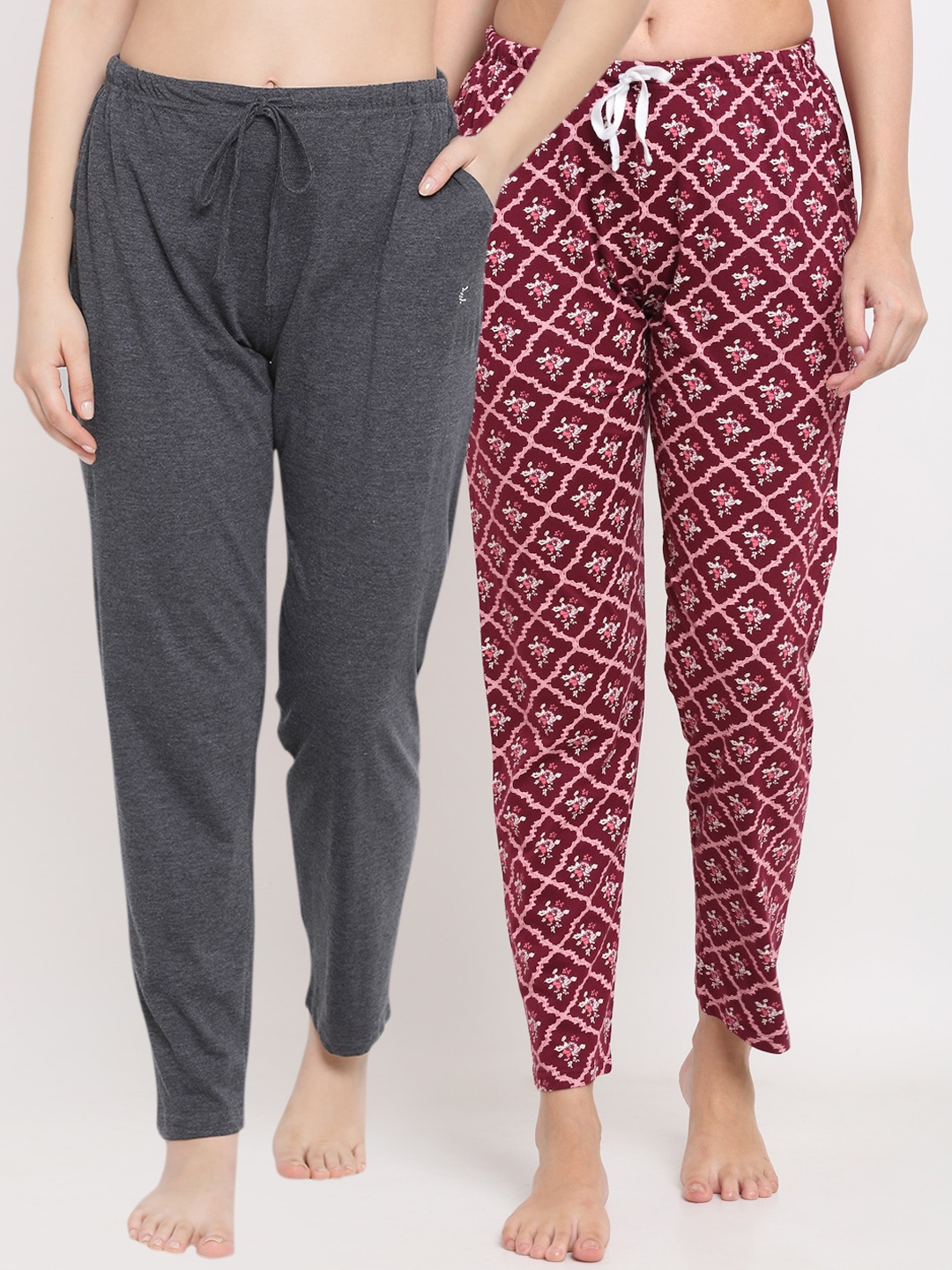 

Kanvin Women Pack Of 2 Pure Cotton Lounge Pants, Charcoal