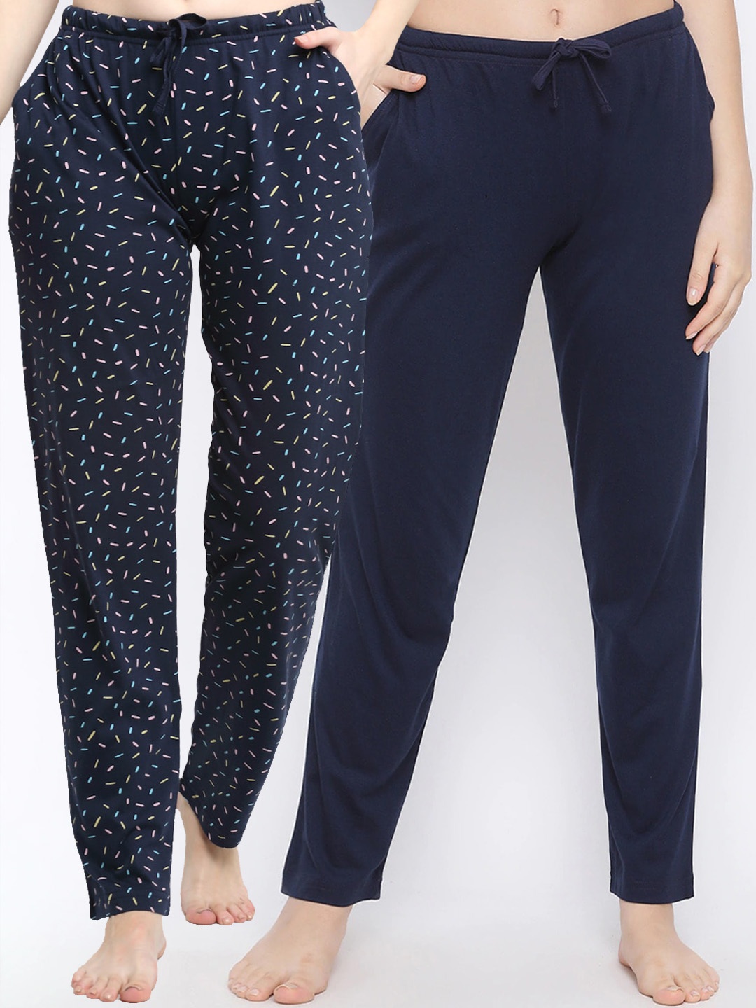 

Kanvin Women Pack Of 2 Printed Cotton Lounge Pants, Navy blue