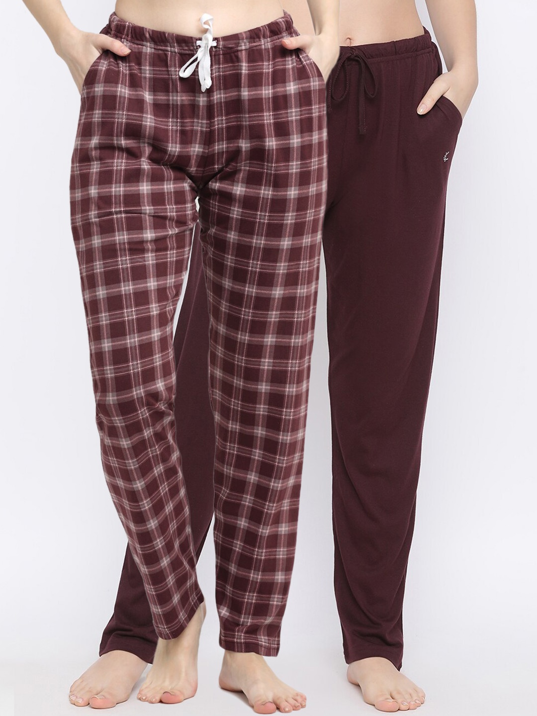 

Kanvin Women Pack Of 2 Pure Cotton Lounge Pants, Brown