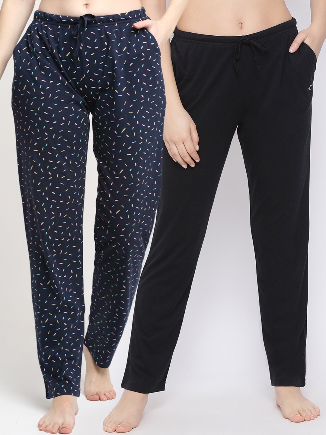 

Kanvin Women Pack Of 2 Printed Pure Cotton Lounge Pants, Black
