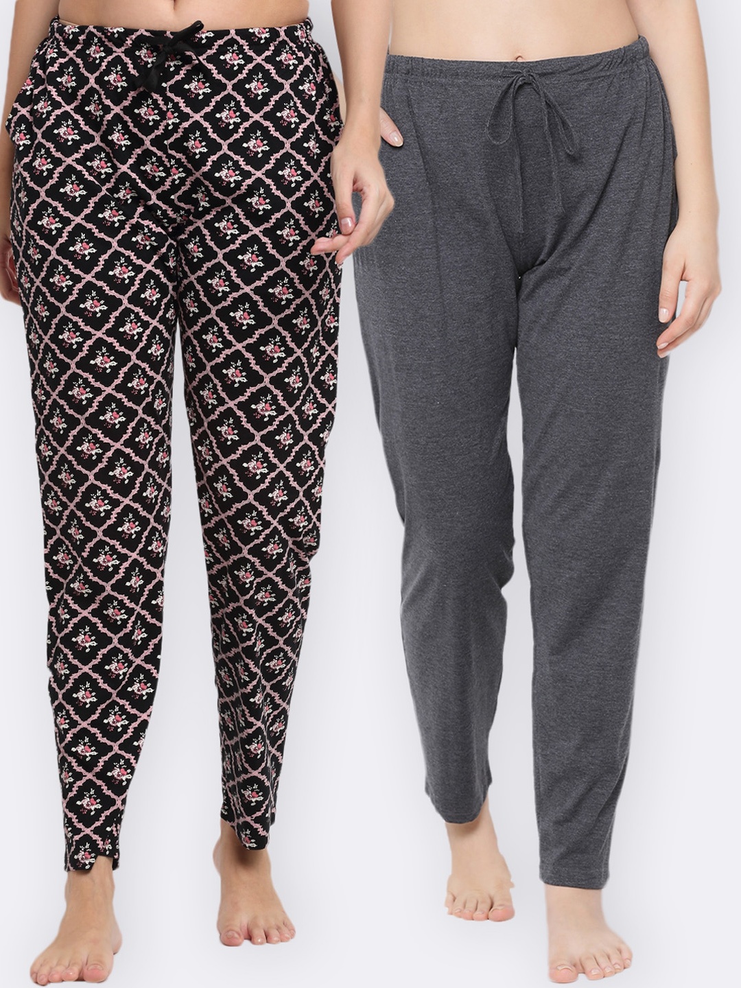 

Kanvin Women Pack Of 2 Pure Cotton Lounge Pants, Charcoal