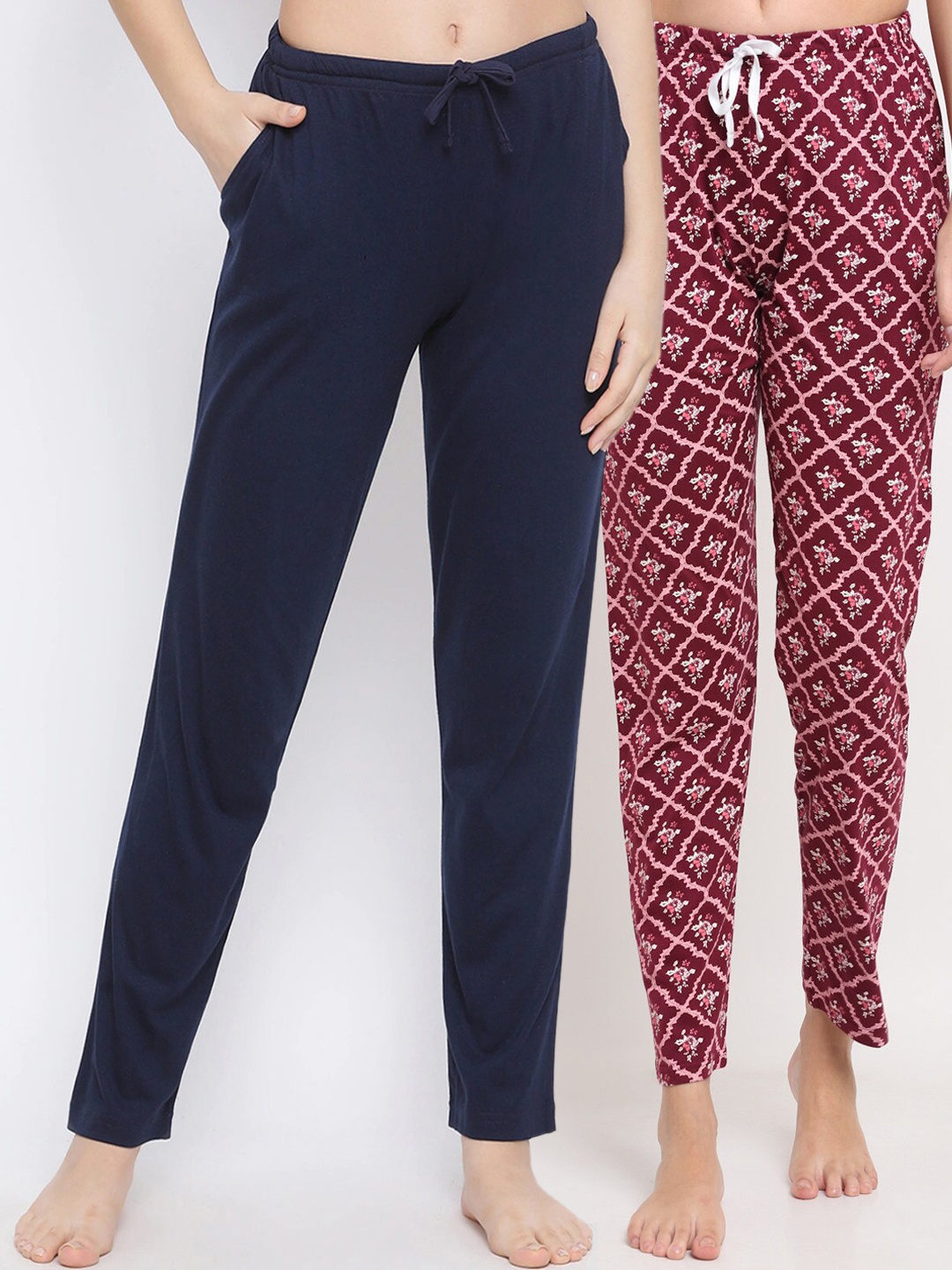 

Kanvin Women Pack Of 2 Pure Cotton Lounge Pants, Navy blue