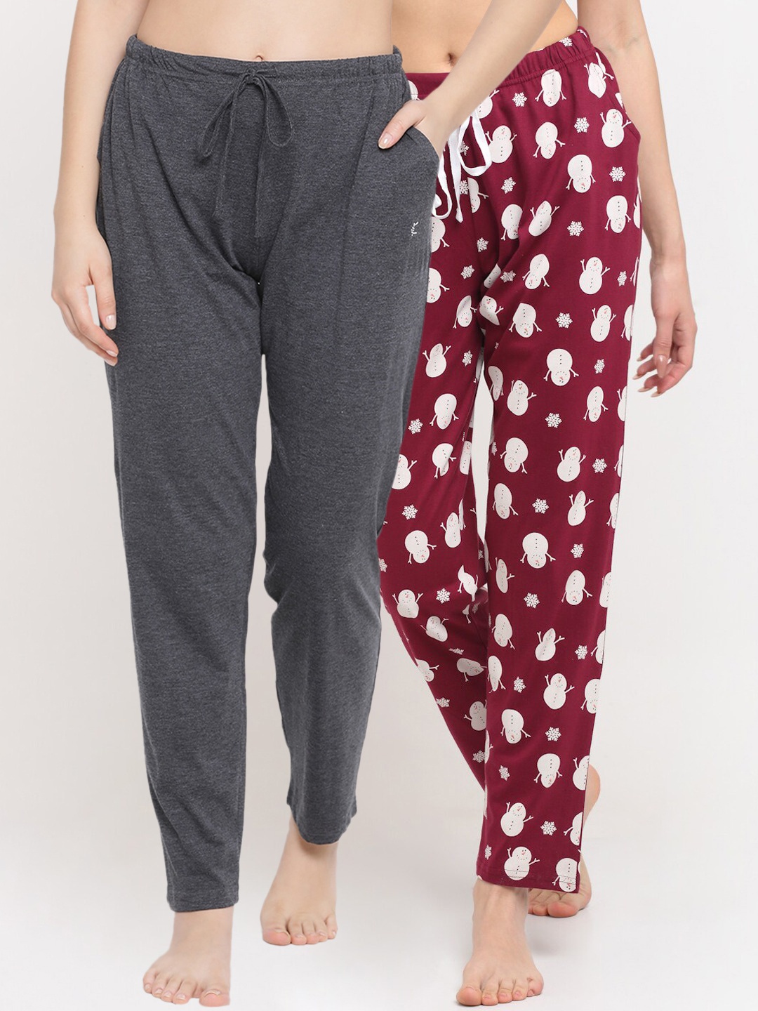 

Kanvin Women Pack Of 2 Pure Cotton Lounge Pants, Charcoal