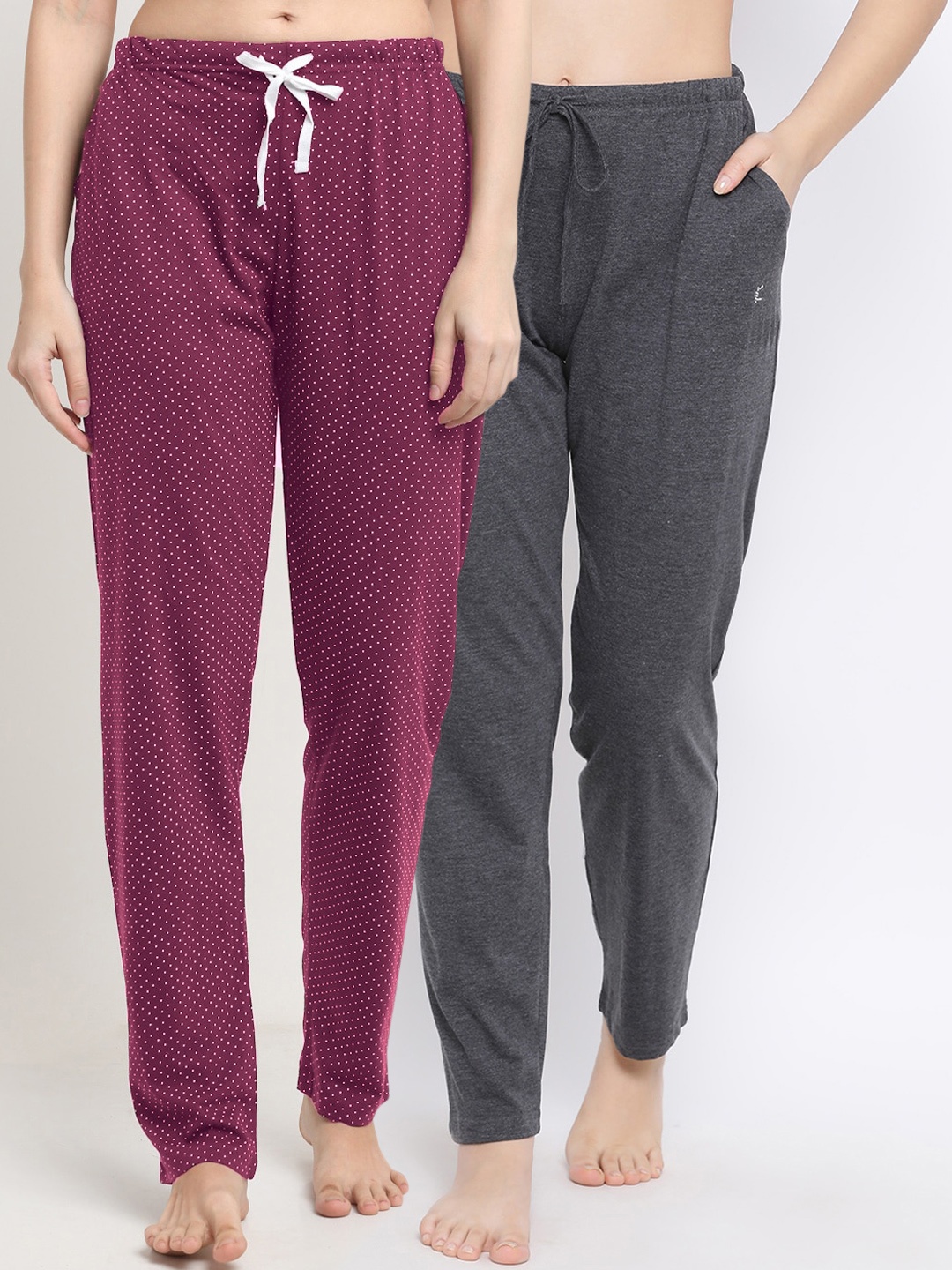 

Kanvin Women Pack of 2 Printed Cotton Lounge Pants, Charcoal