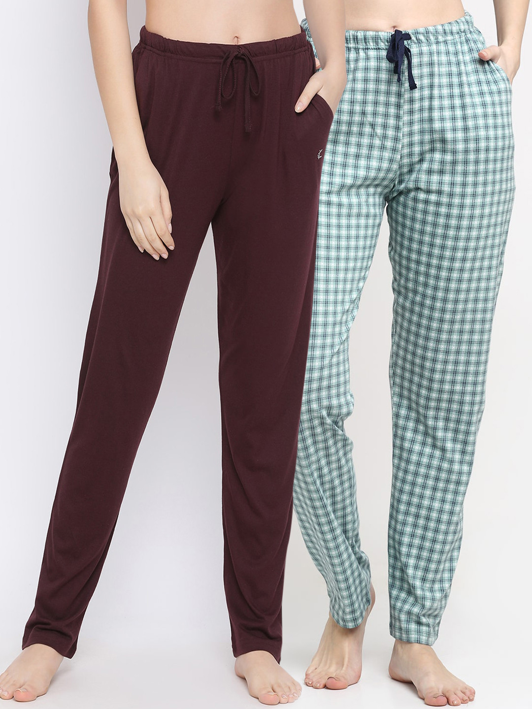 

Kanvin Women Pack Of 2 Pure Cotton Lounge Pants, Brown