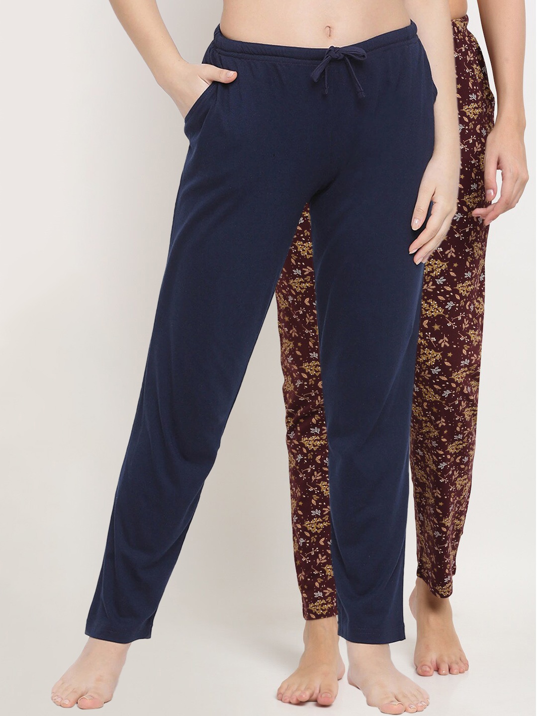 

Kanvin Women Pack Of 2 Printed Pure Cotton Lounge Pants, Navy blue