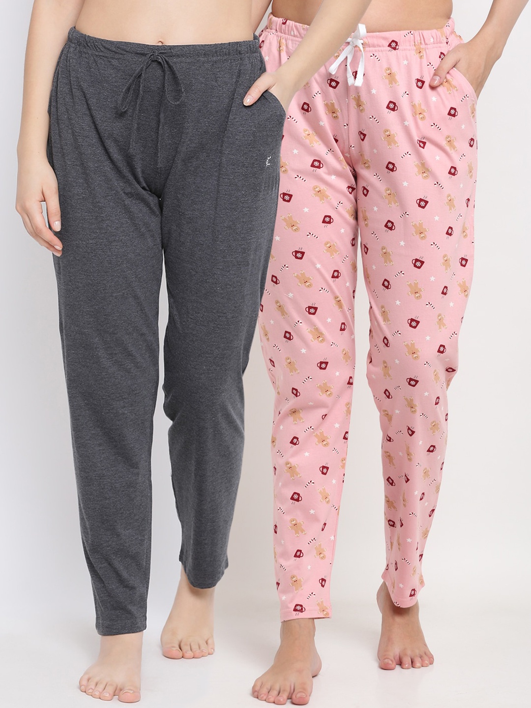 

Kanvin Women Pack Of 2 Printed Cotton Lounge Pants, Charcoal