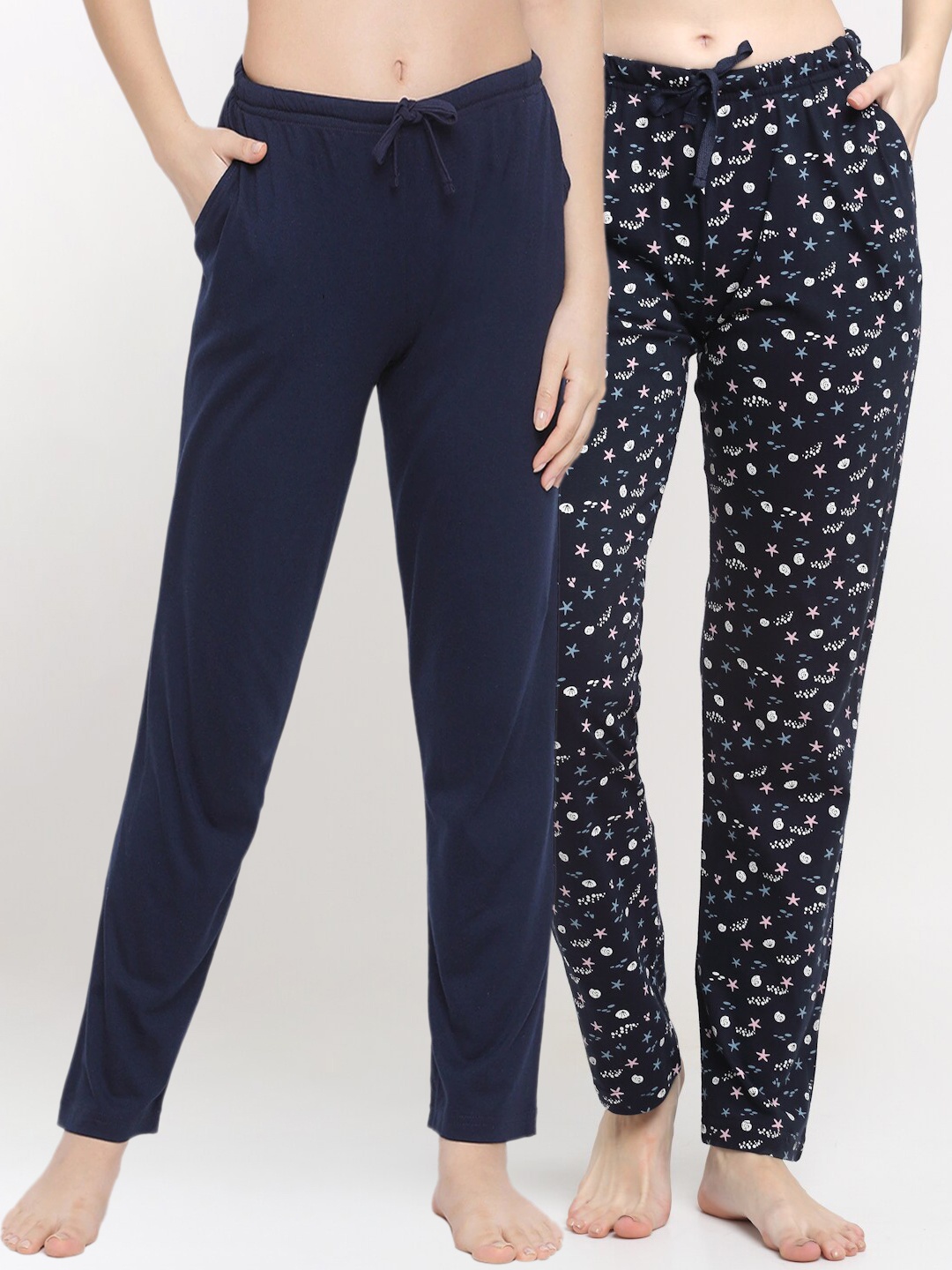 

Kanvin Women Pack Of 2 Printed Cotton Lounge pants, Navy blue