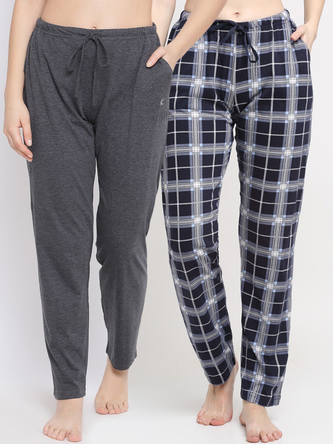 

Kanvin Women Pack Of 2 Pure Cotton Lounge Pants, Charcoal