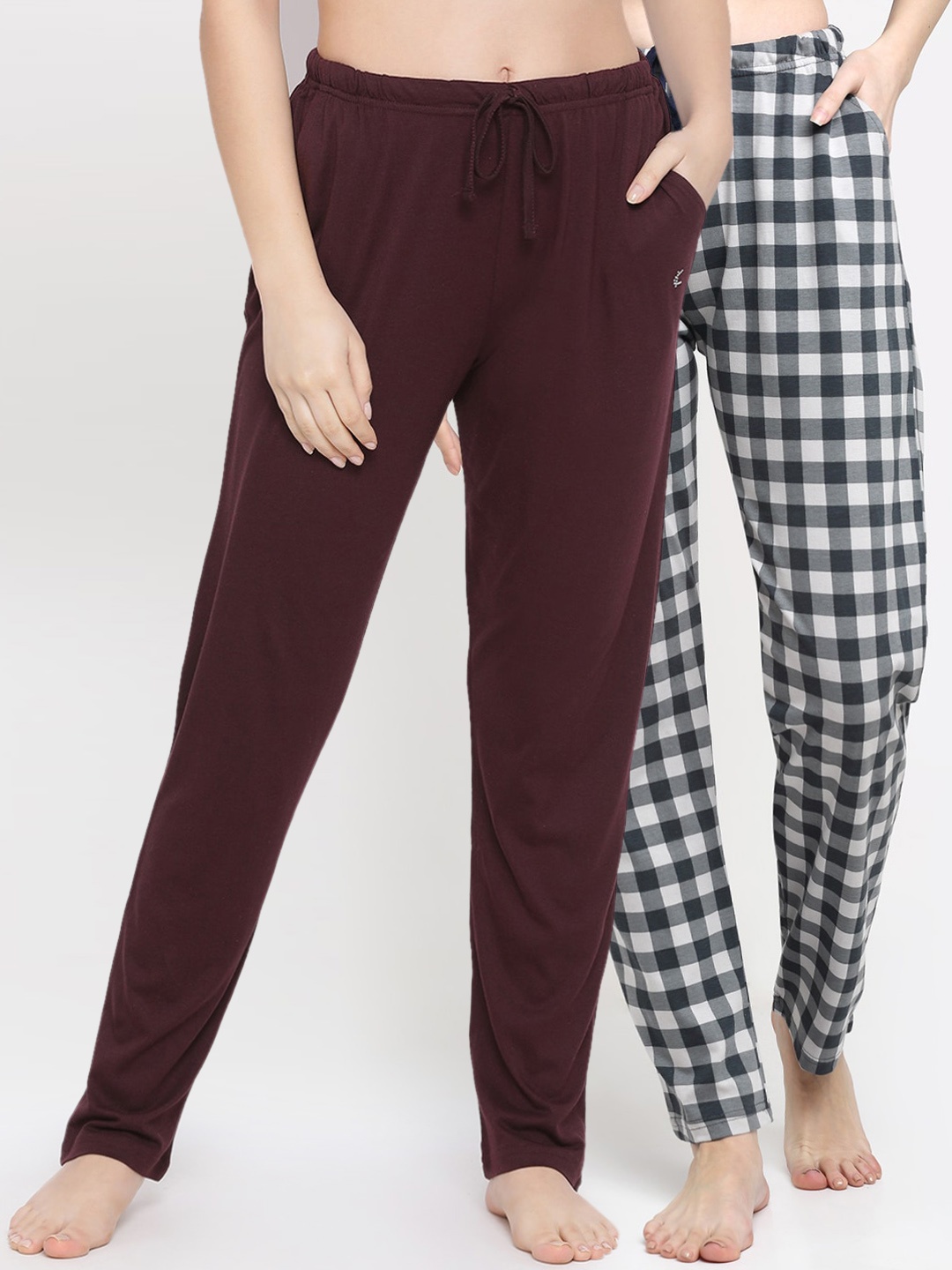 

Kanvin Women Pack Of 2 Checked Cotton Lounge Pants, Brown