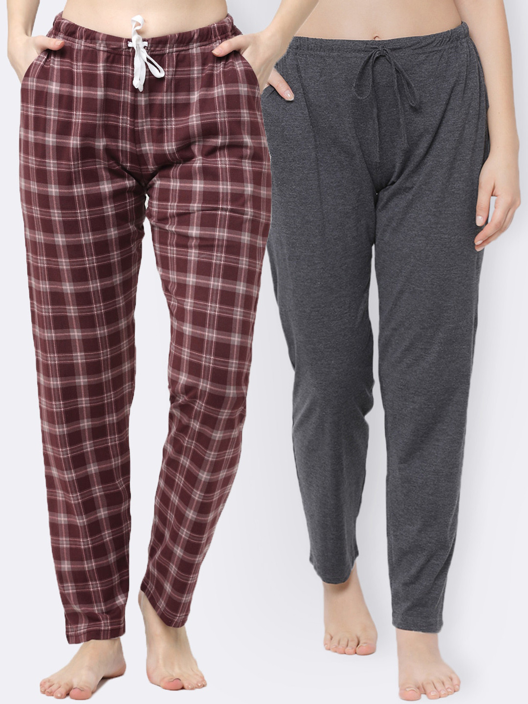 

Kanvin Women Pack Of 2 Printed Pure Cotton Lounge Pants, Charcoal