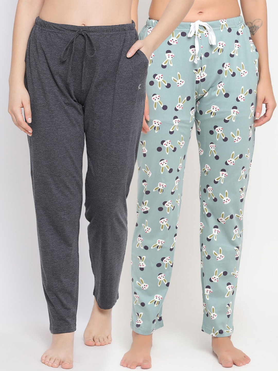 

Kanvin Women Pack Of 2 Pure Cotton Lounge Pants, Charcoal