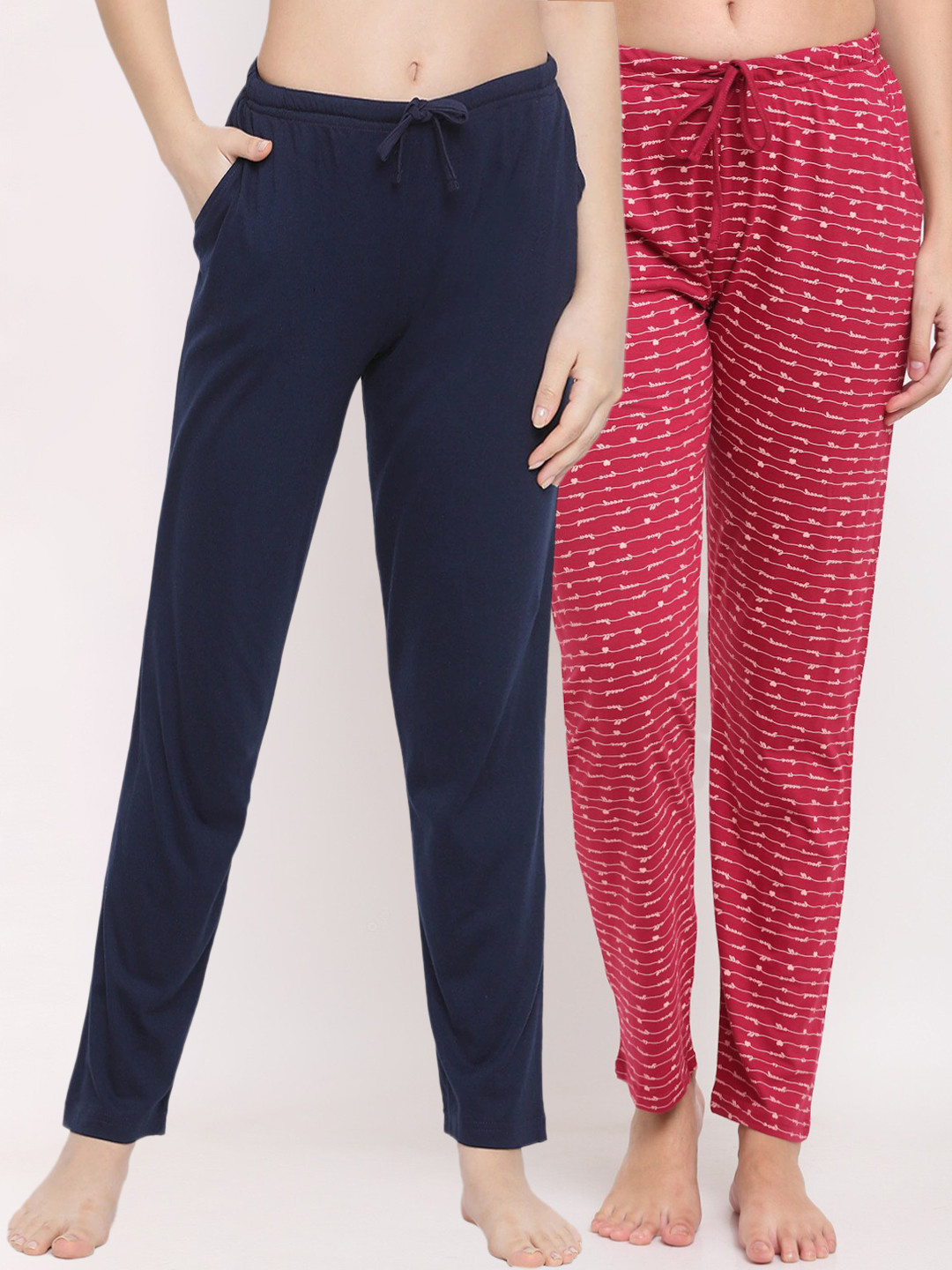 

Kanvin Women Pack Of 2 Printed Pure Cotton Lounge Pants, Navy blue