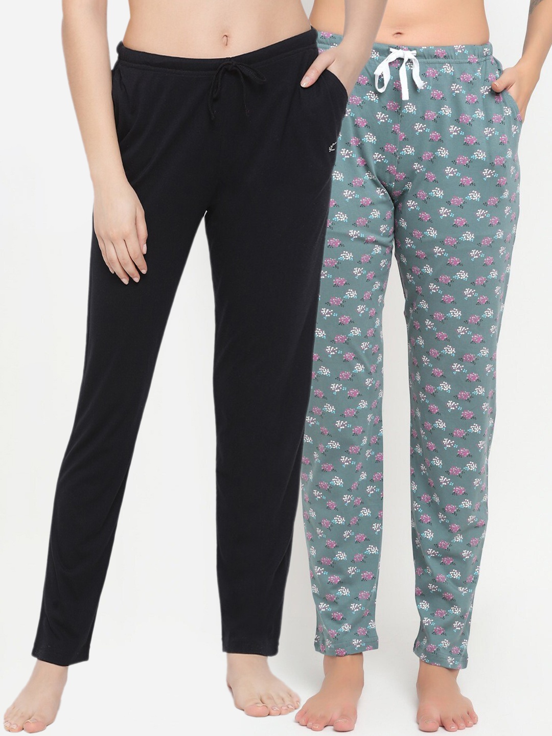 

Kanvin Women Pack Of 2 Printed Cotton Lounge Pants, Black