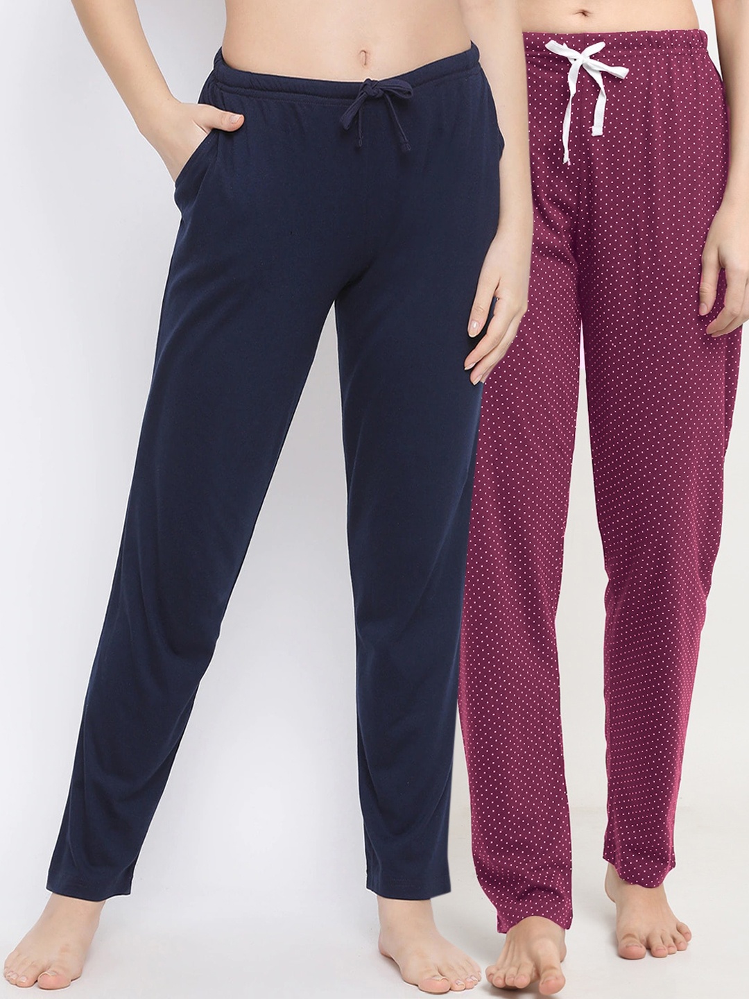 

Kanvin Women Pack Of 2 Pure Cotton Lounge Pants, Navy blue