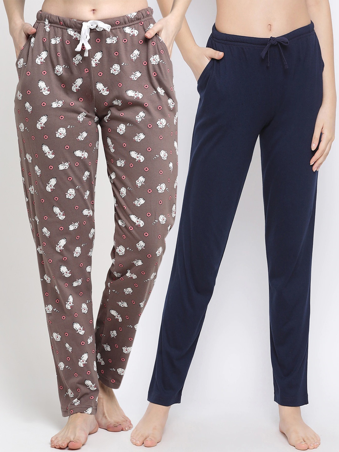 

Kanvin Women Pack Of 2 Pure Cotton Lounge Pants, Navy blue