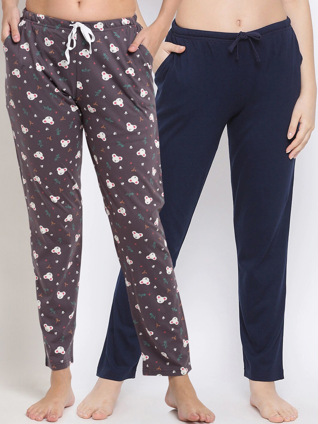 

Kanvin Women Pack Of 2 Printed Cotton Lounge Pants, Navy blue