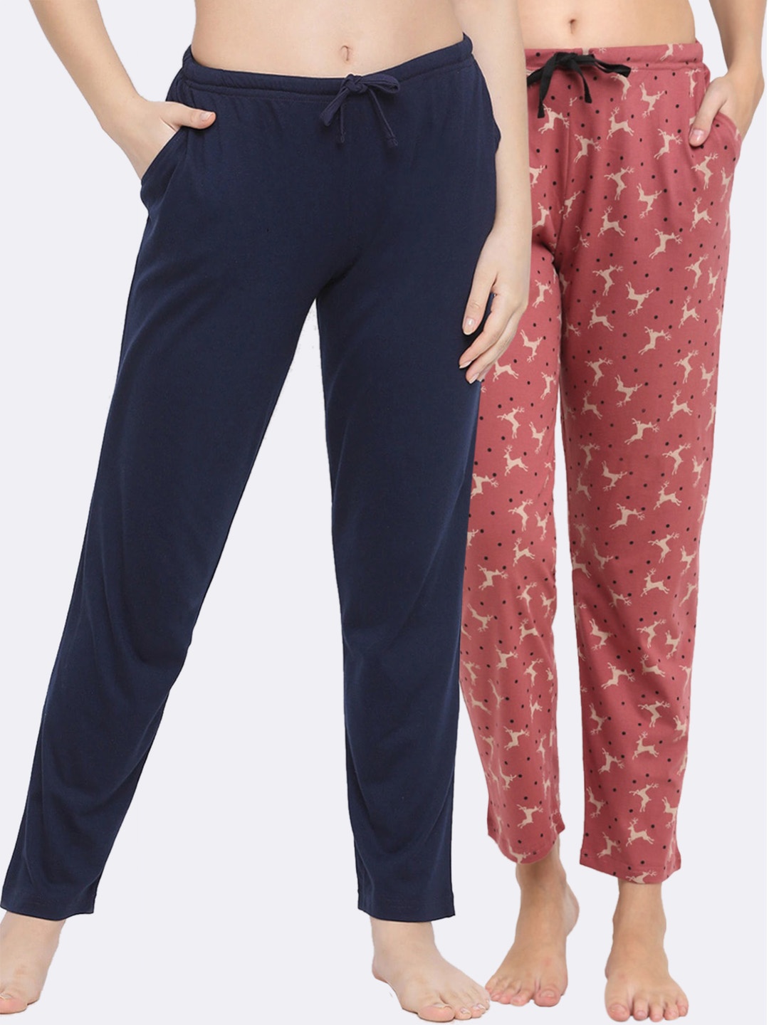 

Kanvin Women Pack Of 2 Pure Cotton Lounge Pants, Navy blue