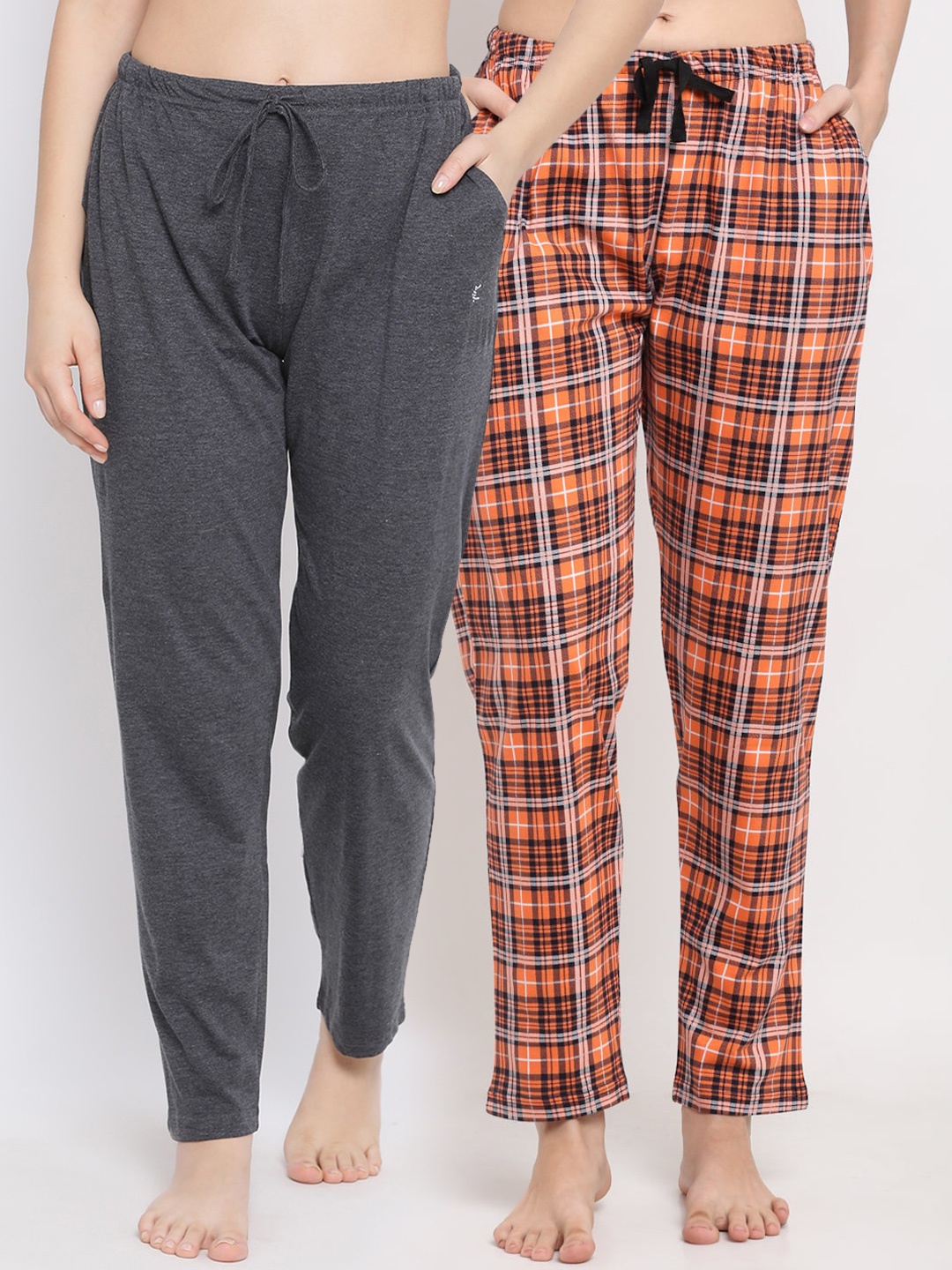 

Kanvin Women Pack Of 2 Pure Cotton Lounge Pants, Charcoal