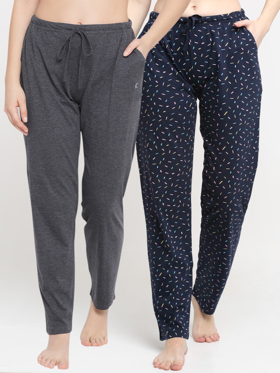 

Kanvin Women Pack Of 2 Printed Pure Cotton Lounge Pants, Charcoal