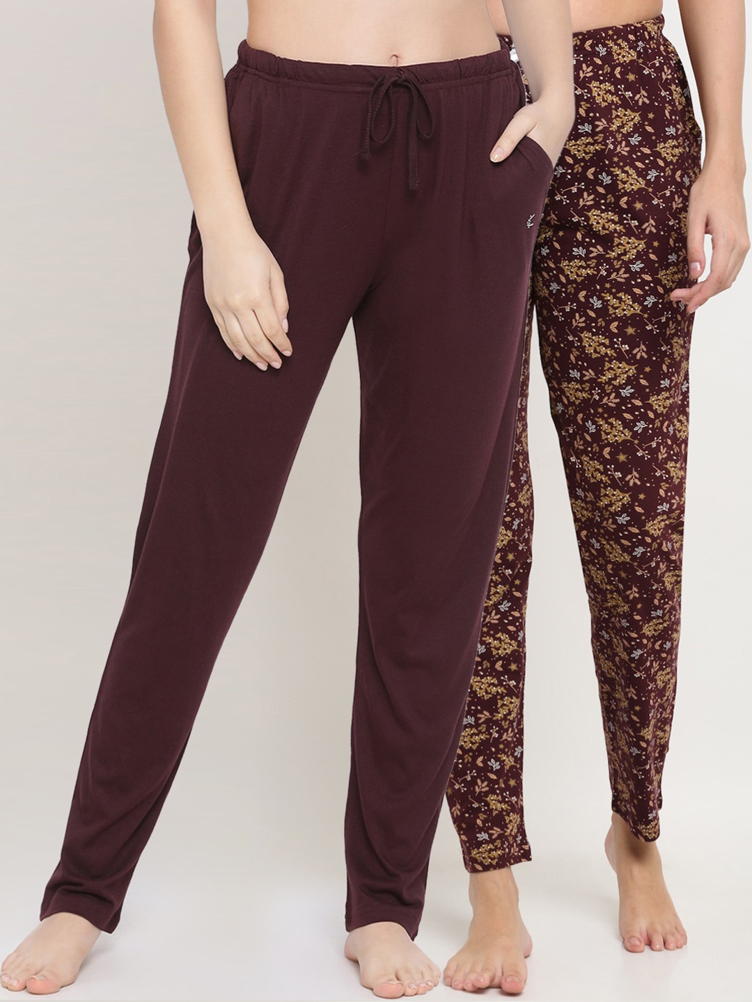 

Kanvin Women Pack Of 2 Printed Cotton Lounge Pants, Brown