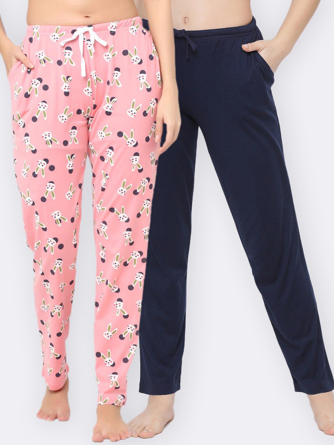 

Kanvin Women Pack Of 2 Pure Cotton Lounge Pants, Navy blue