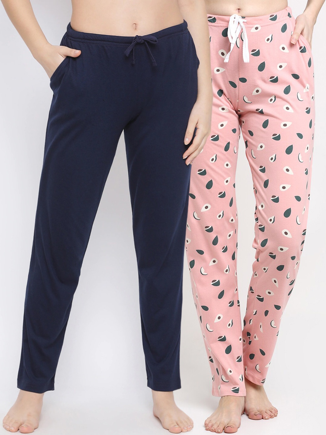 

Kanvin Women Pack Of 2 Printed Cotton Lounge Pants, Navy blue