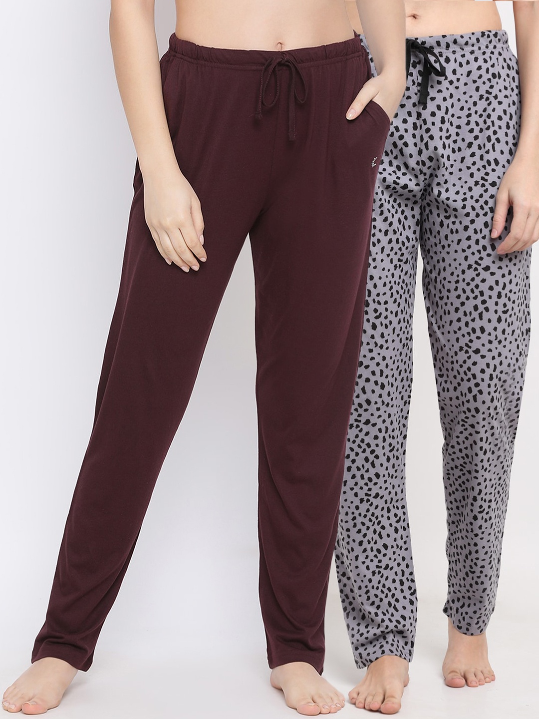 

Kanvin Women Pack of 2 Grey & Brown Printed Cotton Lounge Pants