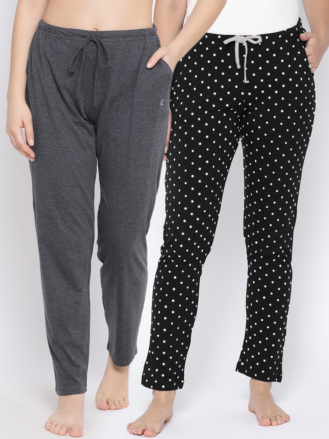 

Kanvin Women Pack Of 2 Printed Cotton Lounge Pants, Charcoal