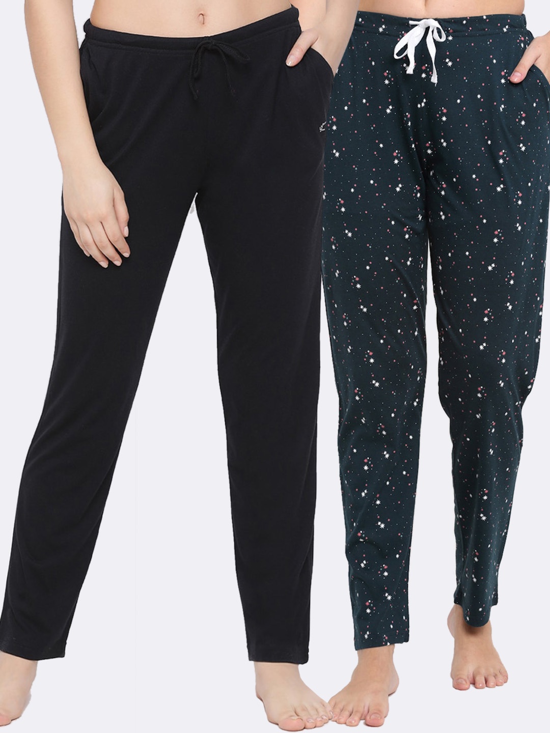 

Kanvin Women Pack Of 2 Printed Pure Cotton Lounge Pants, Black
