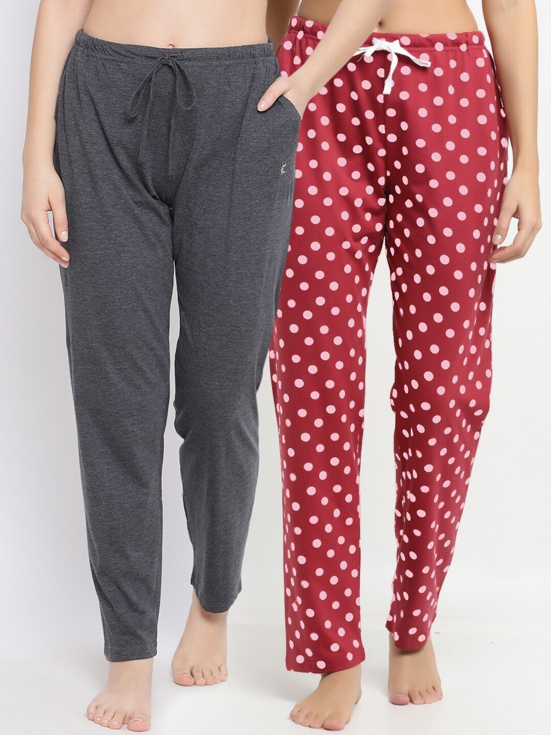 

Kanvin Women Pack Of 2 Printed Cotton Lounge pants, Charcoal