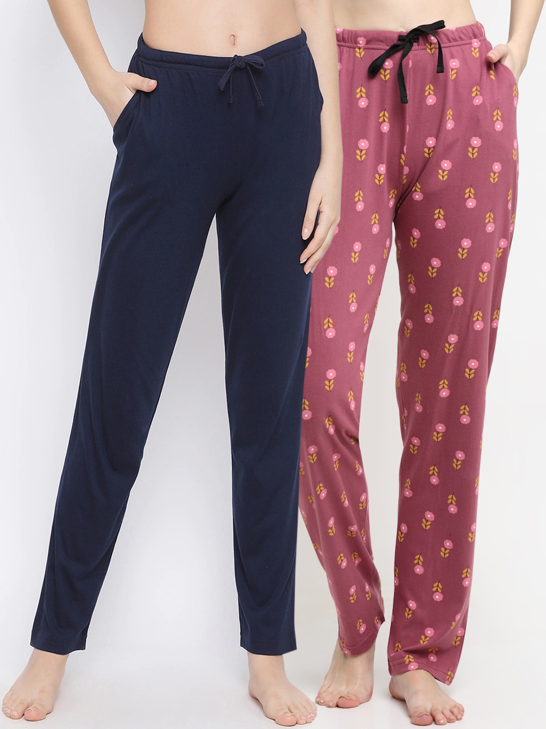 

Kanvin Women Pack Of 2 Printed Cotton Lounge Pants, Navy blue