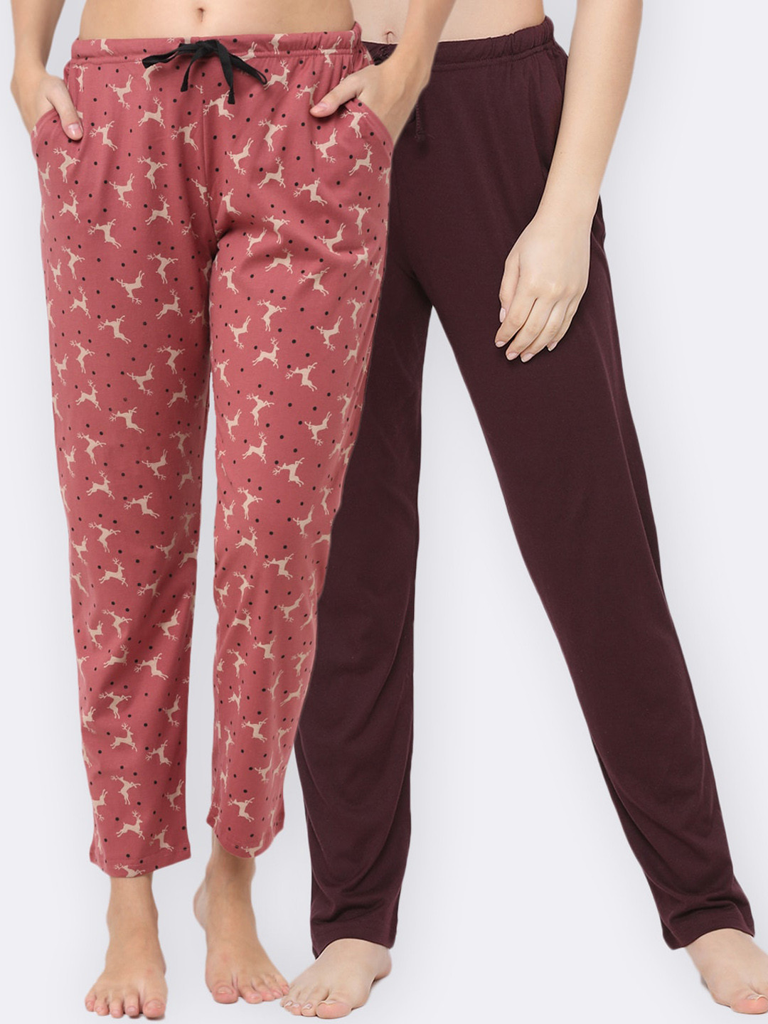 

Kanvin Women Pack Of 2 Pure Cotton Lounge Pants, Brown