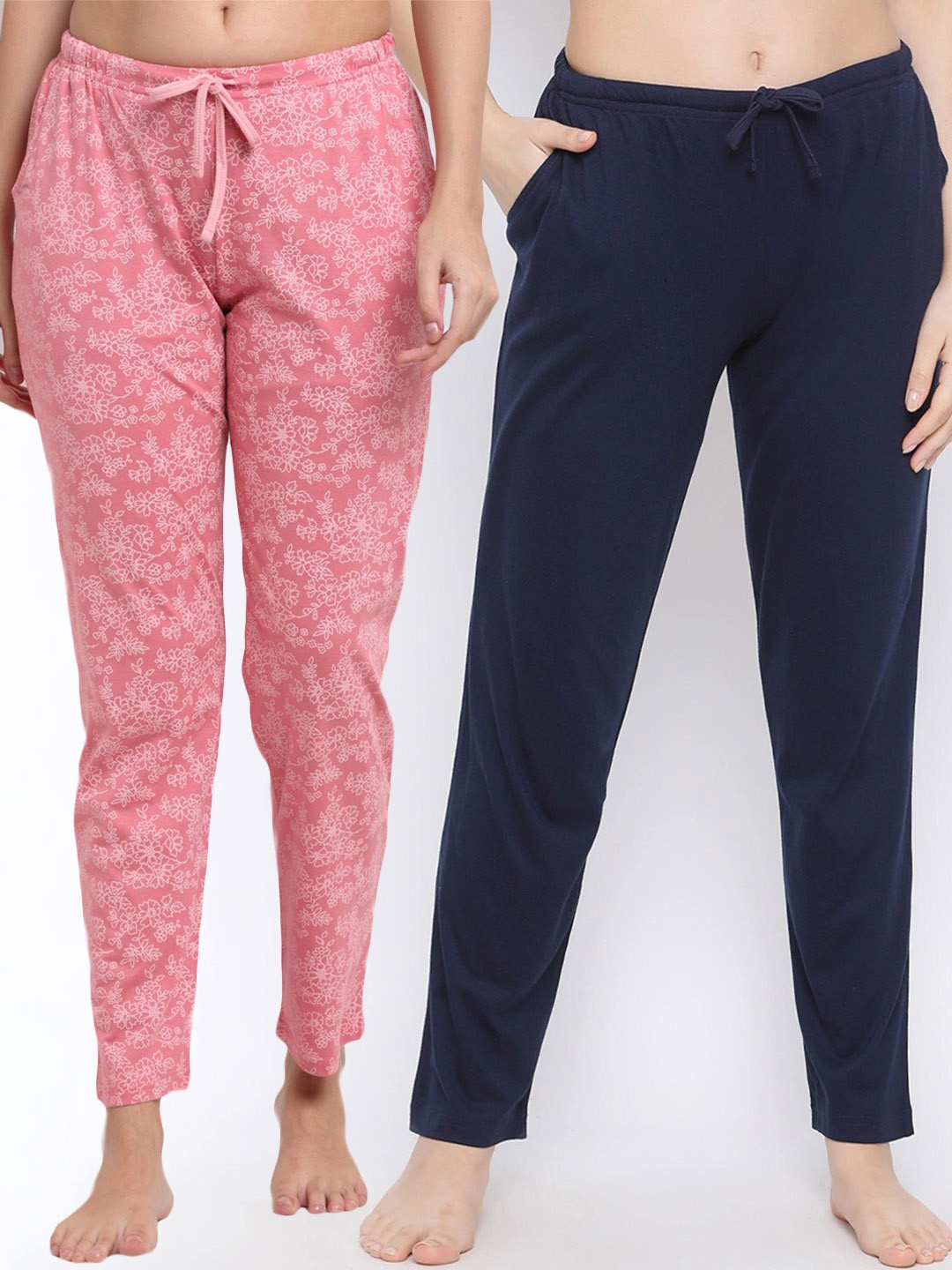 

Kanvin Women Pack Of 2 Pure Cotton Lounge Pants, Navy blue