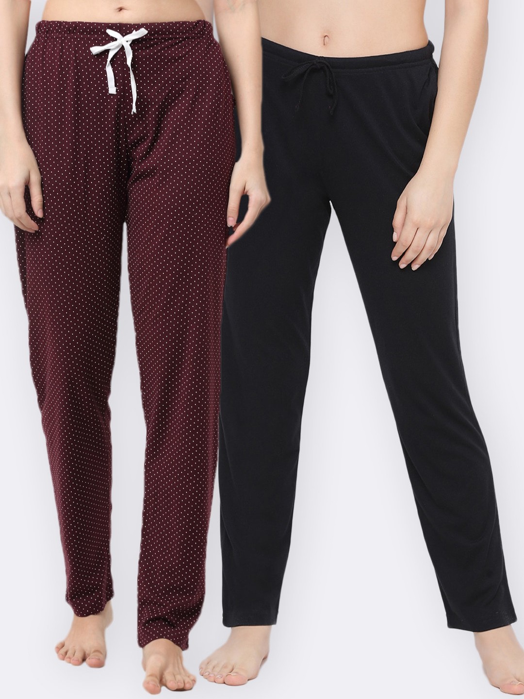 

Kanvin Women Pack Of 2 Brown & Black Printed Pure Cotton Lounge Pants