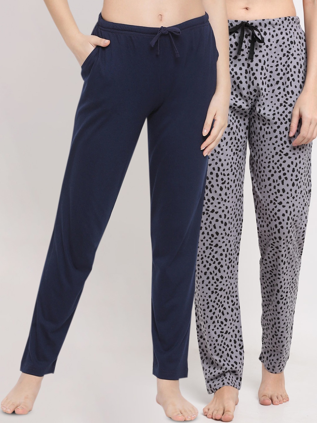 

Kanvin Women Pack Of 2 Pure Cotton Lounge Pants, Navy blue