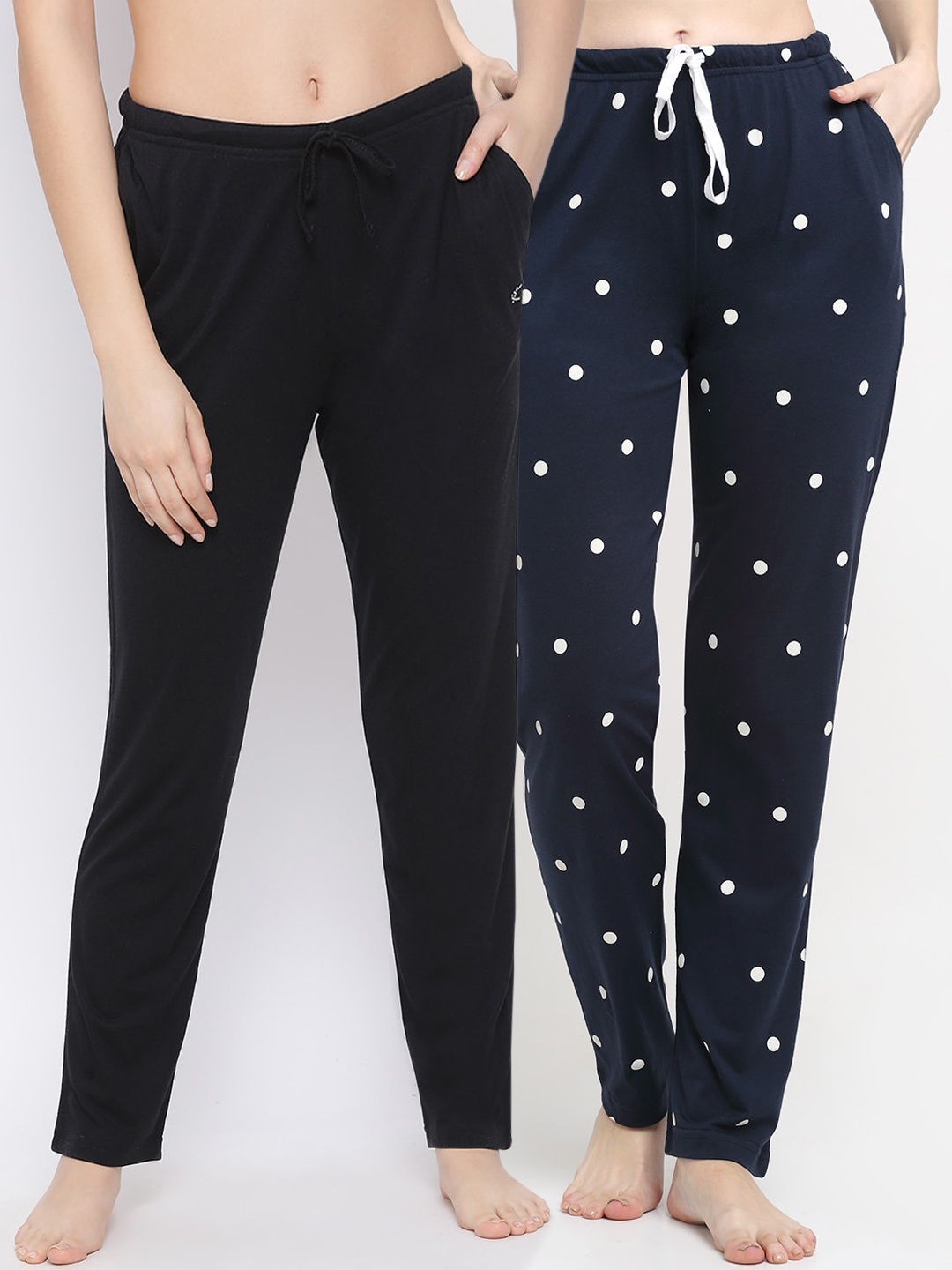 

Kanvin Women Pack Of 2 Printed Cotton Lounge pants, Black