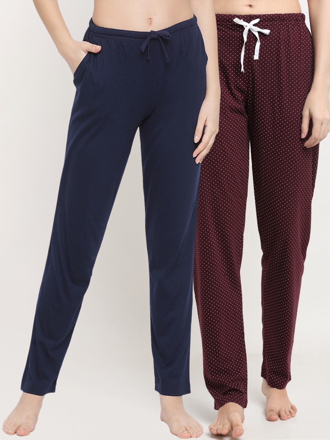 

Kanvin Women Pack Of 2 Pure Cotton Lounge Pants, Navy blue