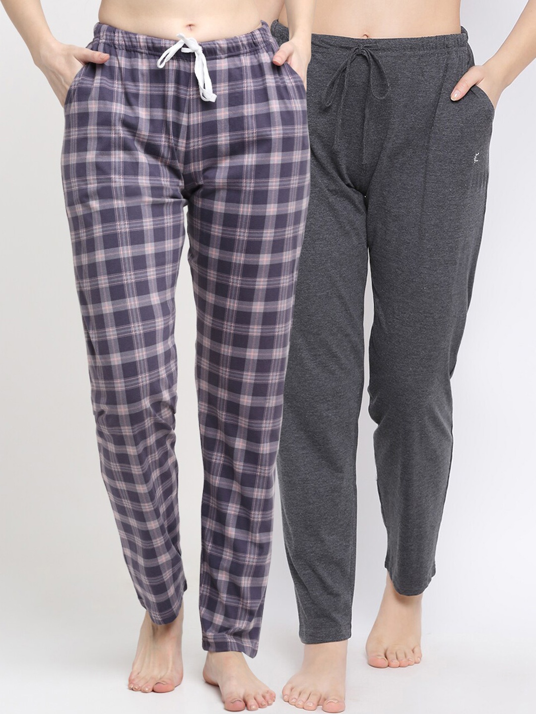 

Kanvin Women Pack Of 2 Printed Pure Cotton Lounge Pants, Charcoal