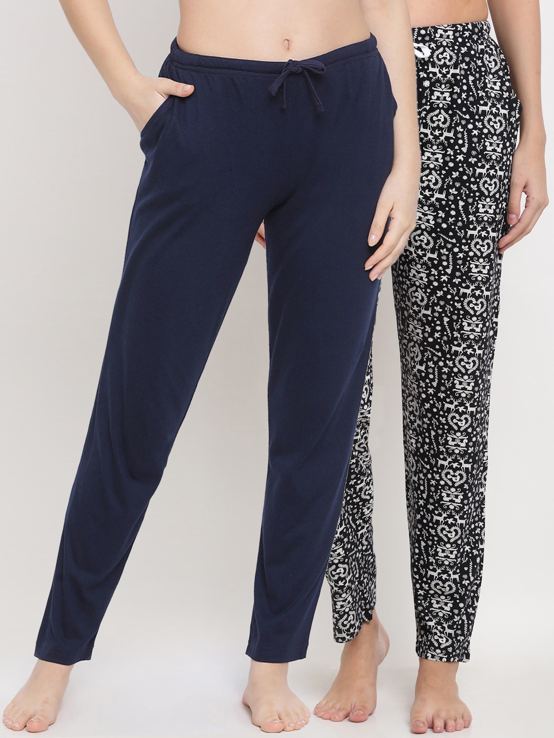 

Kanvin Women Pack Of 2 Printed Cotton Lounge Pants, Navy blue