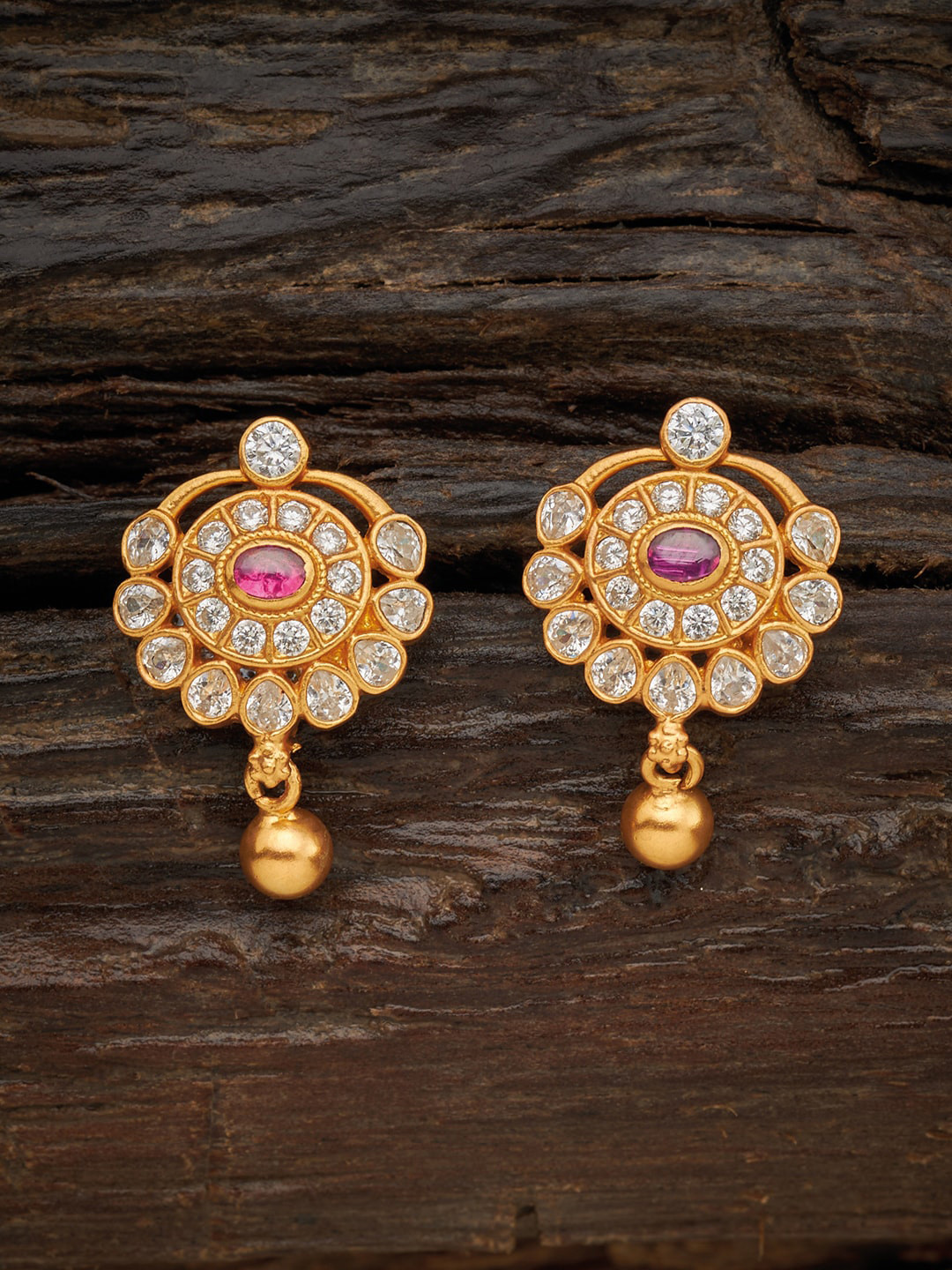

Kushal's Fashion Jewellery Red & Gold-Plated Floral 92.5 Pure Silver Drop Earrings