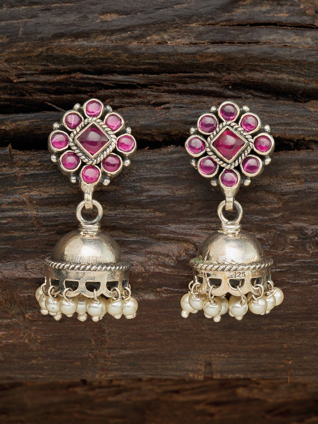 

Kushal's Fashion Jewellery Red Dome Shaped Jhumkas Earrings