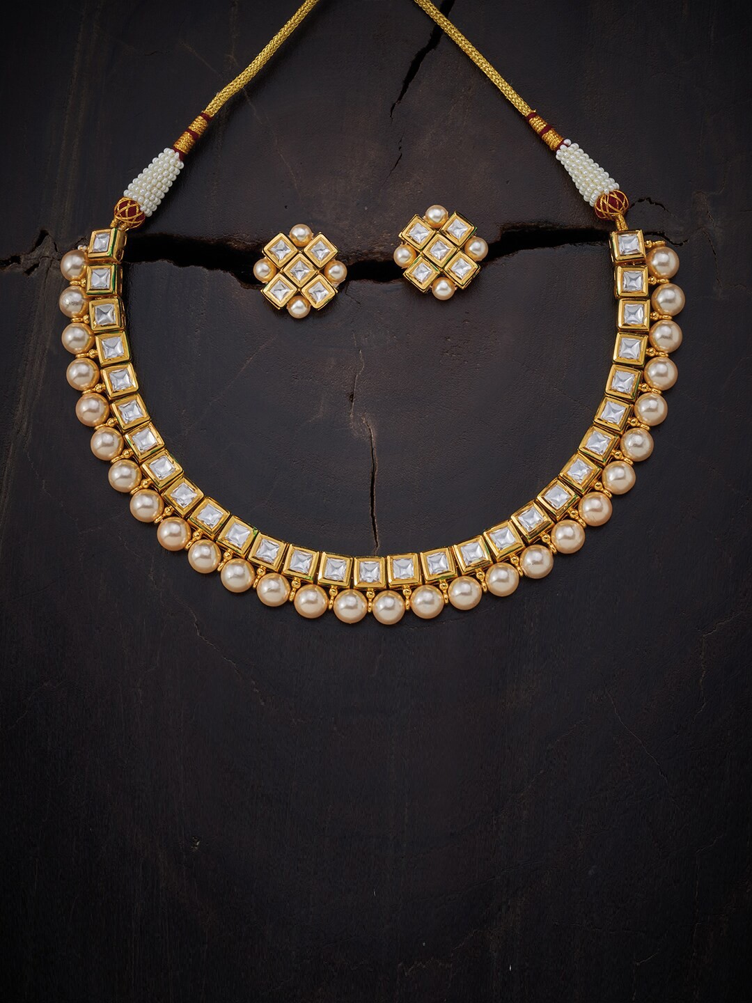 

Kushal's Fashion Jewellery Gold-Plated & White Studded Jewellery Set