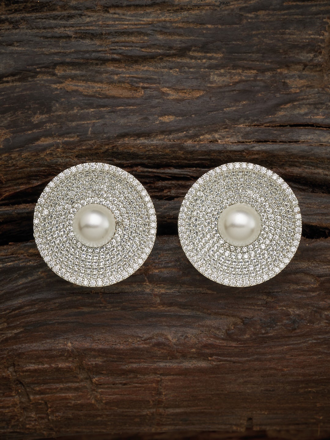 

Kushal's Fashion Jewellery White Rhodium Plated Circular Studs