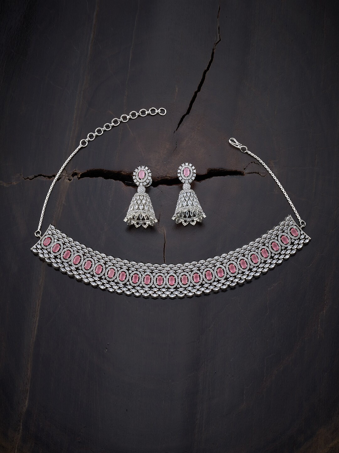 

Kushal's Fashion Jewellery Silver-Toned & Pink Rhodium-Plated Choker Necklace