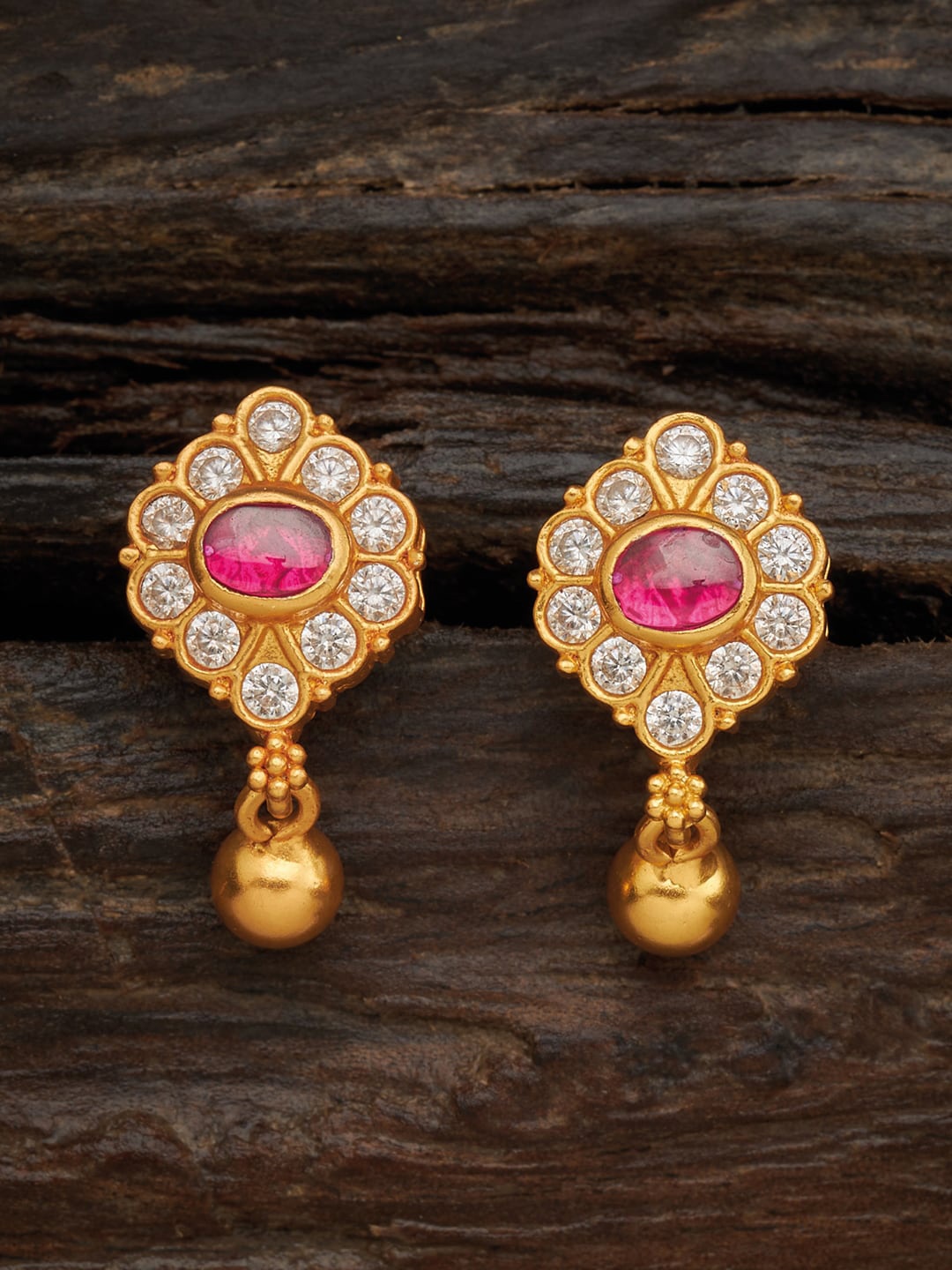 

Kushal's Fashion Jewellery Gold-Plated & Red Floral 92.5 Pure Silver Drop Earrings